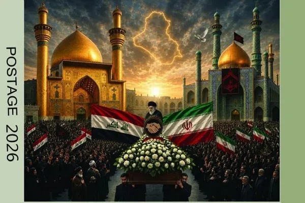رونمایی از تمبر یادبود تشییع رهبر شهيد انقلاب در عراق